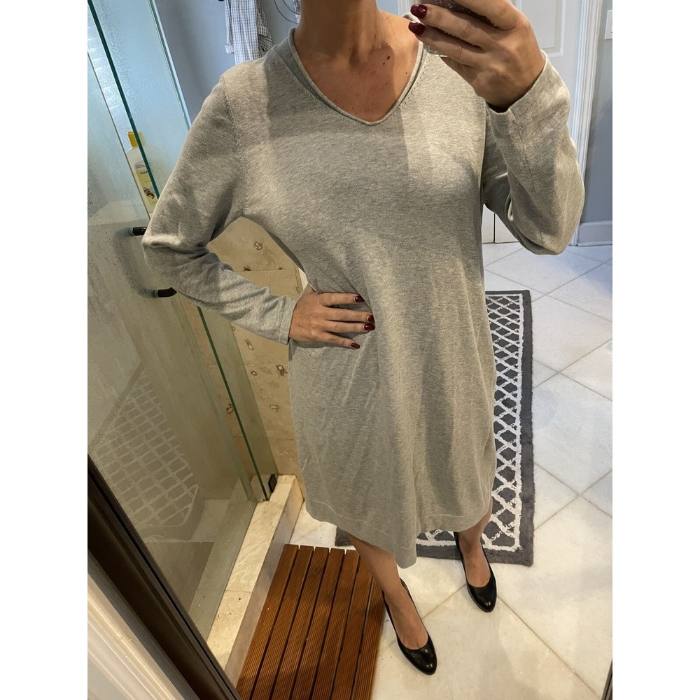 J. Jill Cotton Classic Gray Stretch Sweater Dress Long Sleeve Large L Nice!